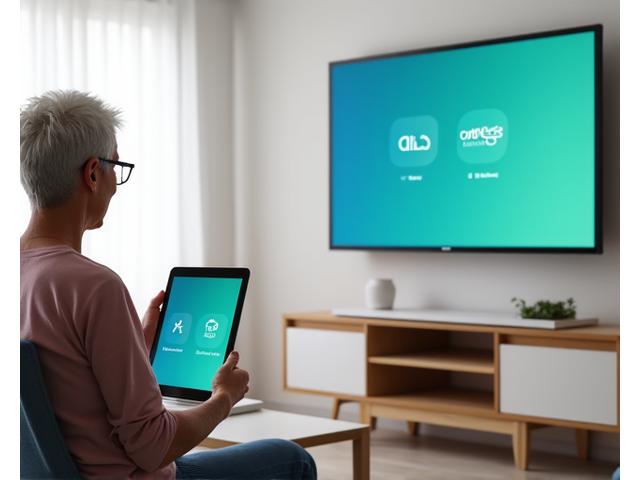 Una persona de edad madura participando en un programa de ejercicios leves en casa supervisado por una aplicación digital, simbolizando la adaptación digital del Programa de Prevención de Diabetes.