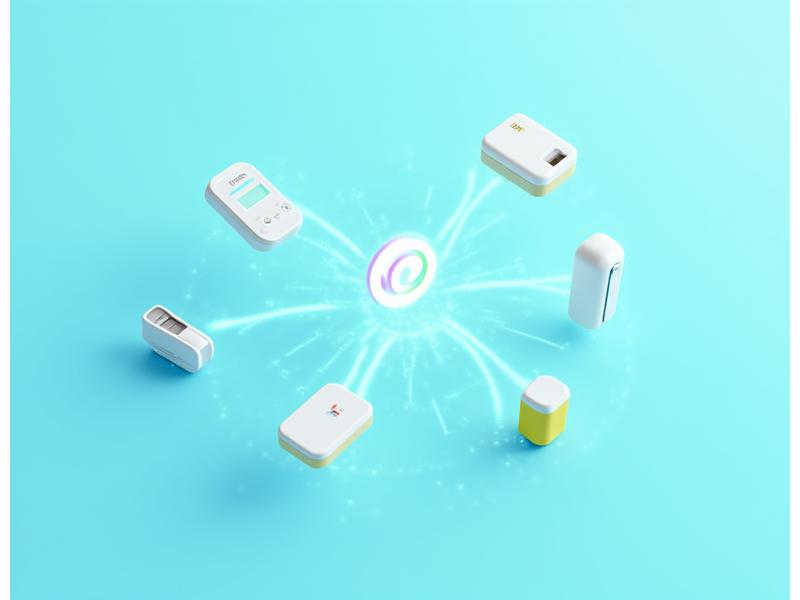Un diagrama interactivo que muestra la interconexión de diferentes dispositivos de salud digital como tensiómetros, glucómetros, básculas inteligentes y wearables, sincronizándose con una aplicación móvil o una plataforma en la nube, con flechas que indican el flujo de datos y análisis de tendencias.